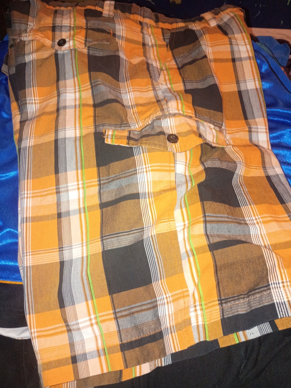 Men's Orange Plaid Jean Shorts - Picture 3 of 4
